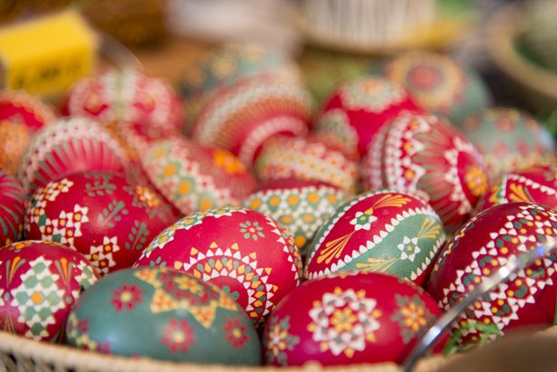 Decorated Sorbian Easter eggs in a basket